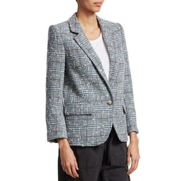 NEW NWT $560 Isabel Marant Etoile Kice Plaid Wool-Blend Blue Printed 1 button - Picture 8 of 13